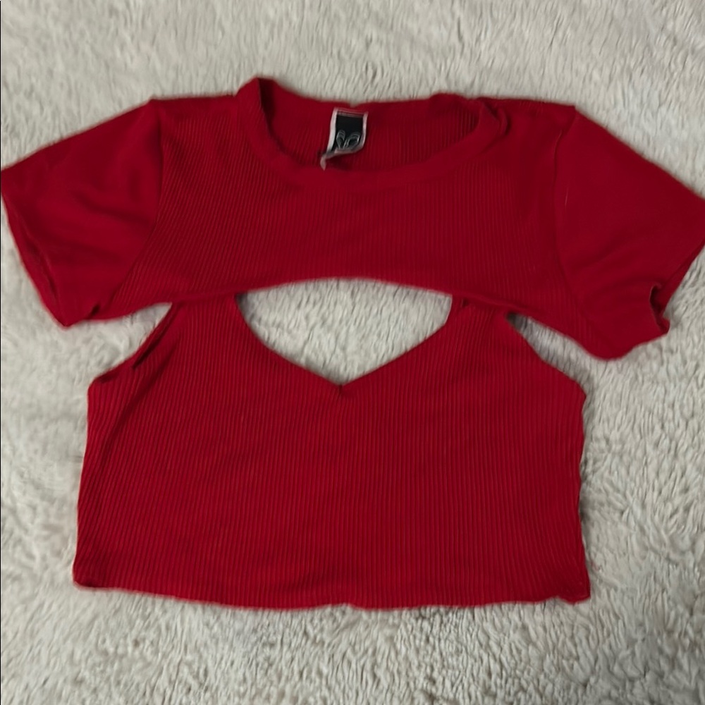 Windsor Red Crop Cut-Out Short Sleeve Tee